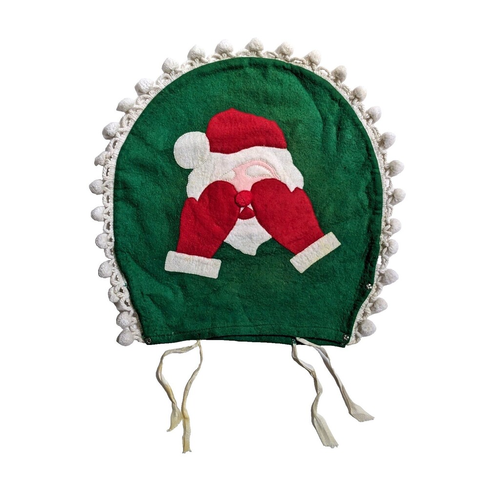 Vintage Mid-Century Christmas Tea Cozy Handmade Felt Santa Claus Pom-Pom Kitsch